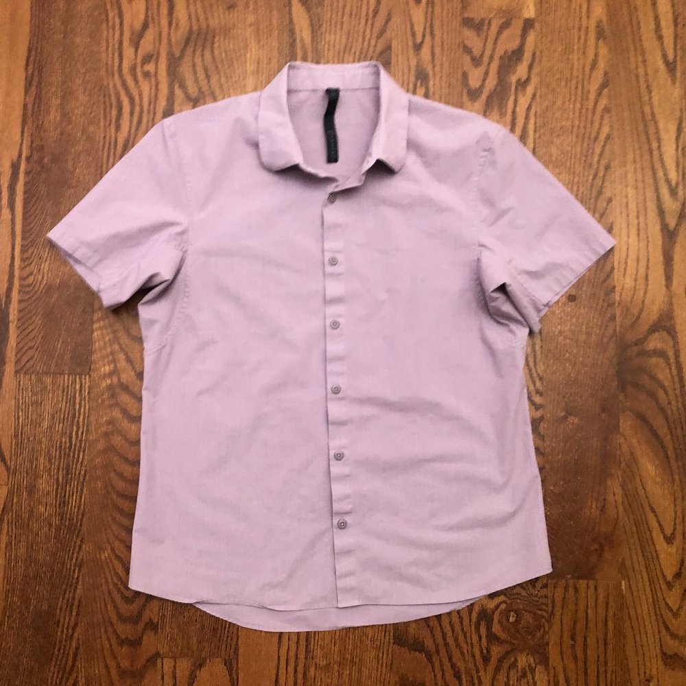 Lululemon Button Down Purple Short Sleeve Polo Shirt Men's Large EUC